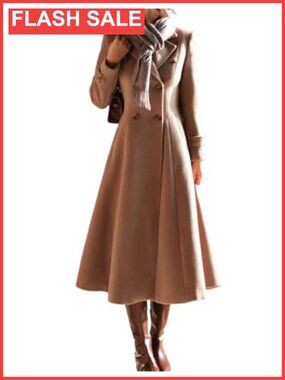 Long Wool Peacoat Notch Lapel Double Breasted Winter Coat